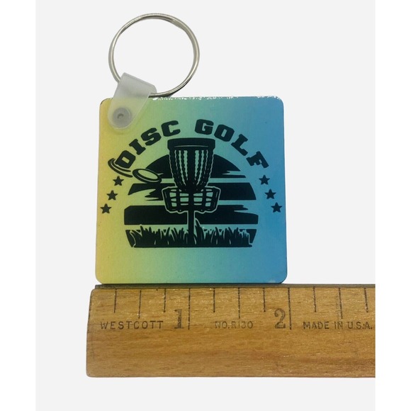 Disc Golf Keychain DISCGOLF SUNRISE Blue Yellow Gradient Custom Made Key Ring - Picture 3 of 5